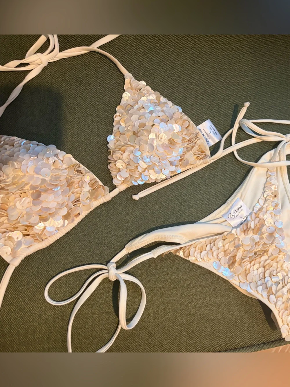 Monday Swimwear White Sequin Tie-Side Bikini - Picture 2 of 5